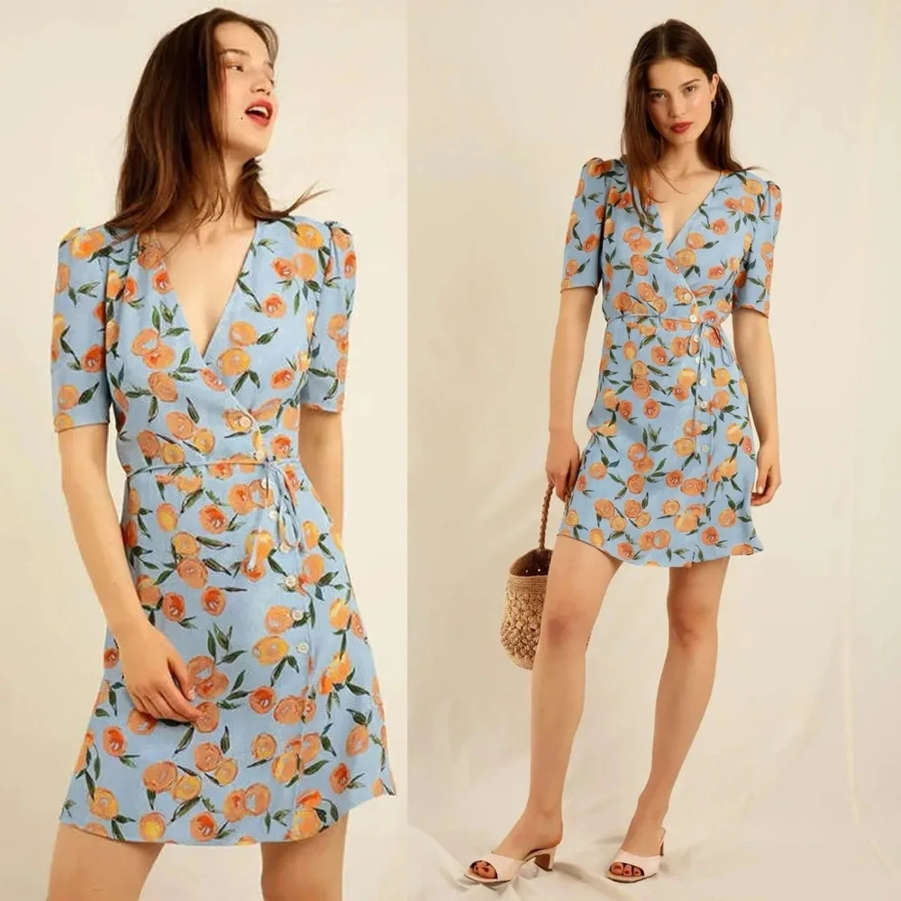 $230 Rouje Gabinette Wrap Button Dress in Clementine - Picture 2 of 10